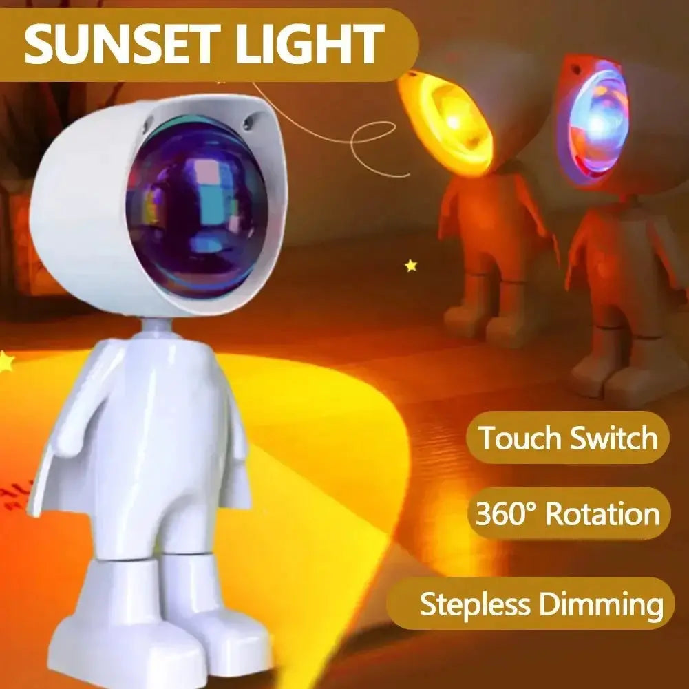 Rechargeable Astronaut Robot Rainbow Projection Lamp For Bedside Decor