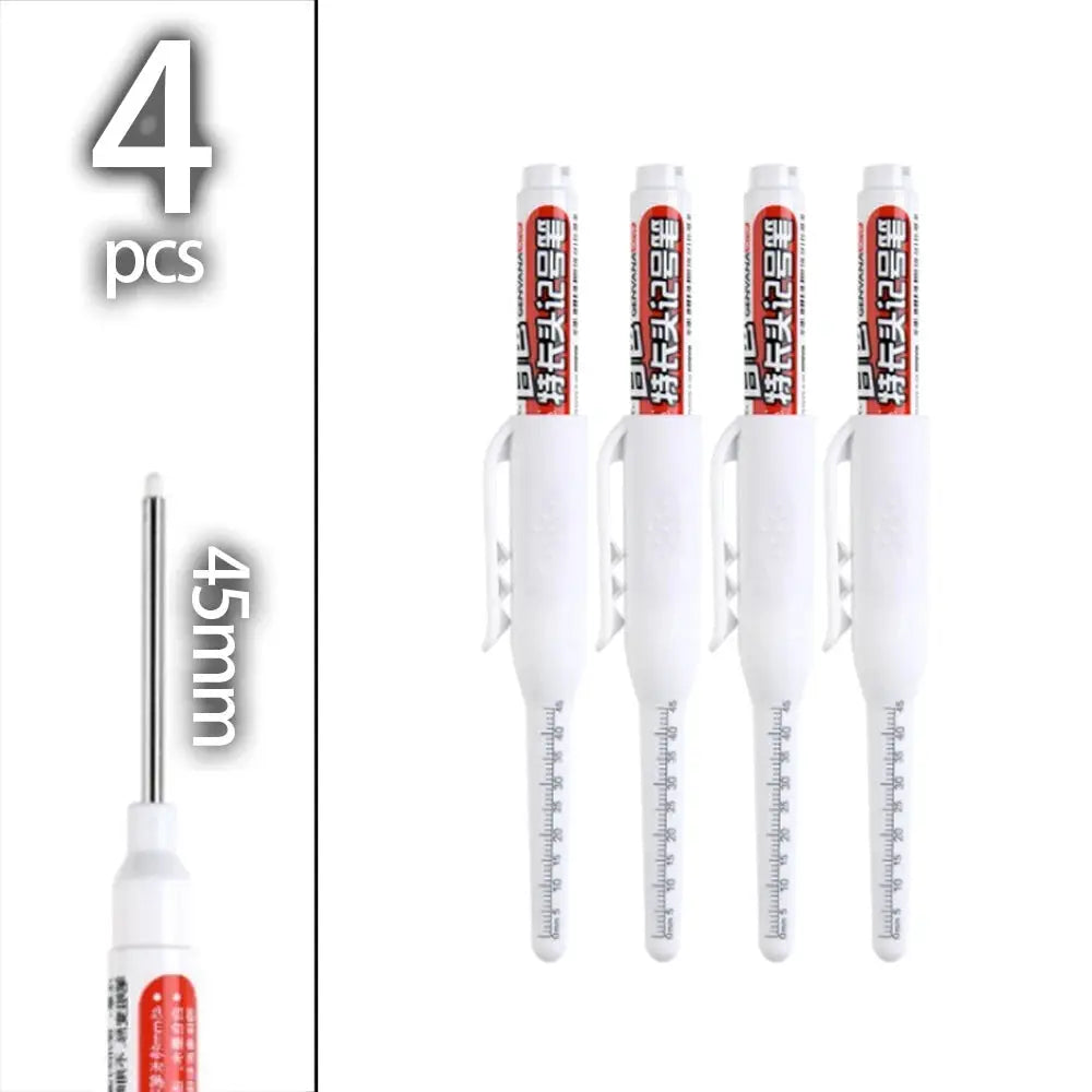 Simples Market 4-pack white carpenter marking pens with 45mm long nibs and built-in ruler scales for woodworking