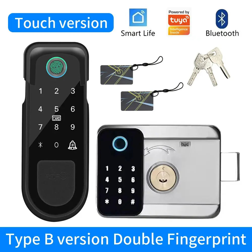 Simples Market Type B double fingerprint smart door lock with Bluetooth, Tuya app, RFID cards (2) and keys (2)