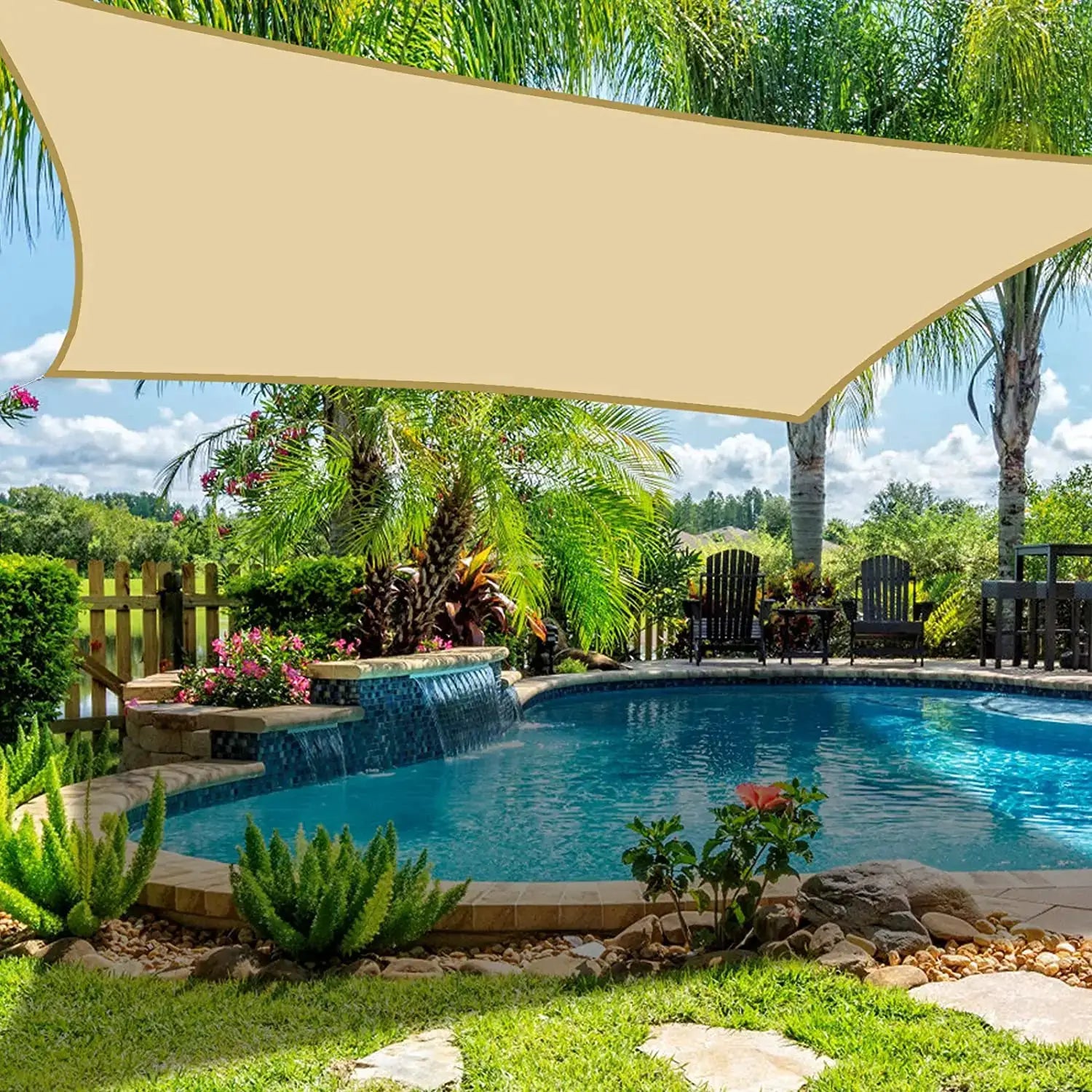 Waterproof sun shade sail canopy rectangle beige for outdoor garden patio backyard UV-block shade shelter