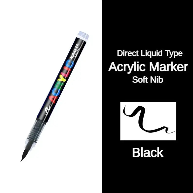 Guangna direct-liquid acrylic marker pen, black body with colorful label, soft nib; 16-color set by Simples Market