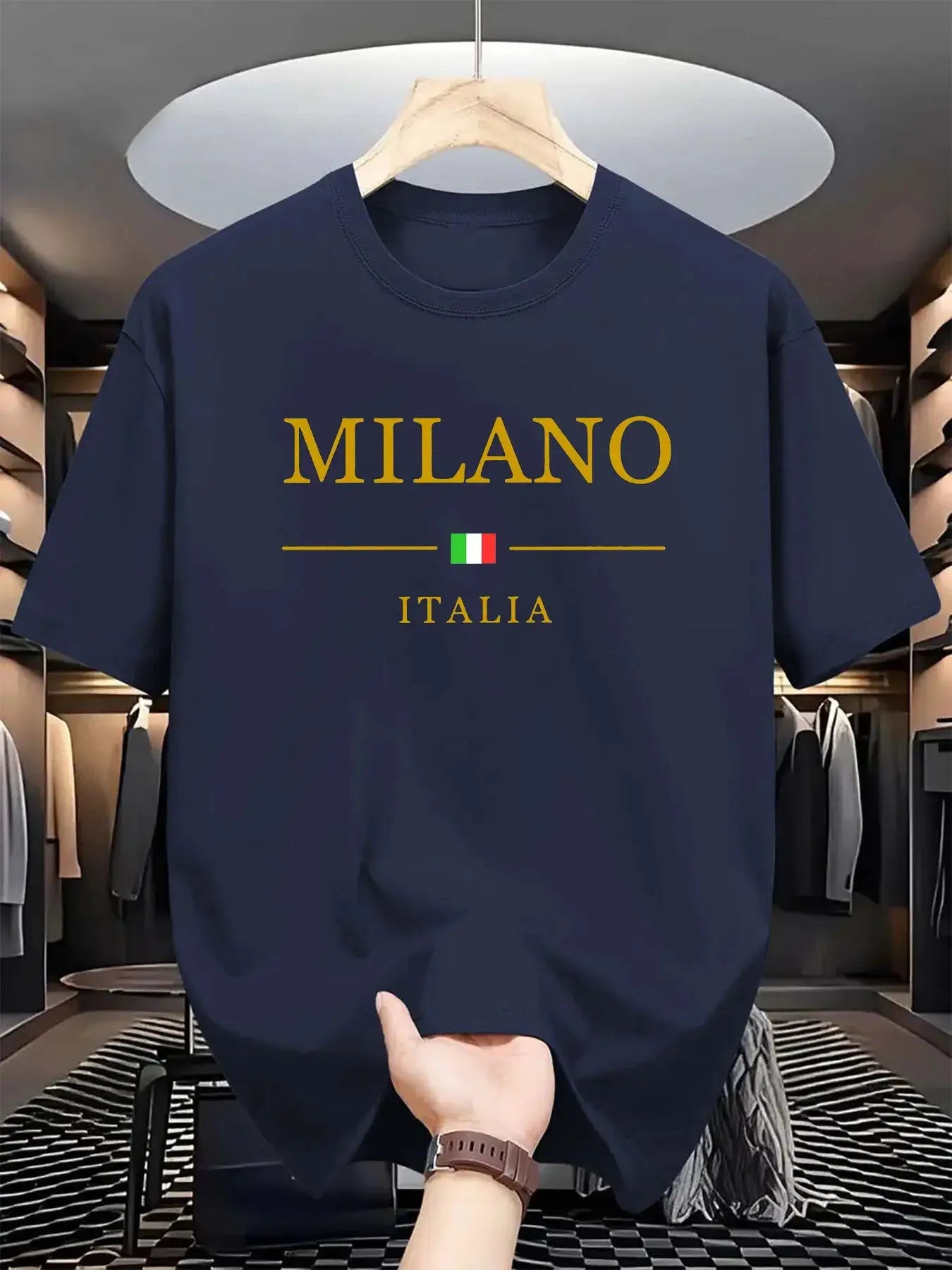Mens Summer 100 Percent Cotton Casual Loose Fit Plus Size Milano Italia Pattern Printed Round Neck Short Sleeve T Shirt
