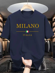 Mens Summer 100 Percent Cotton Casual Loose Fit Plus Size Milano Italia Pattern Printed Round Neck Short Sleeve T Shirt