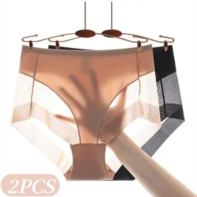 Mid-rise mesh panel shaping briefs for women, tummy-control panties with butt lifter in nude and black, 2Pcs set