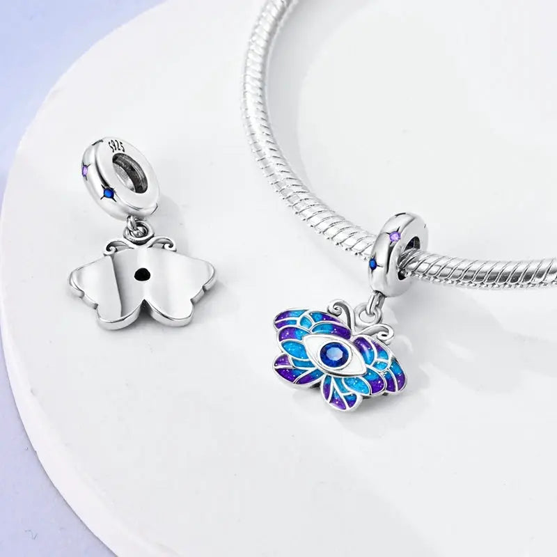925 Sterling Silver Colorful Butterfly Dragonfly Feathers Charms Luminous Stars Pendants For Bracelets Fine DIY Jewelry