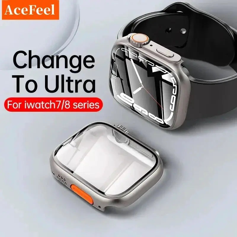 AceFeel glass case with screen protector for Apple Watch, bumper style, for iWatch Series 7/8.
