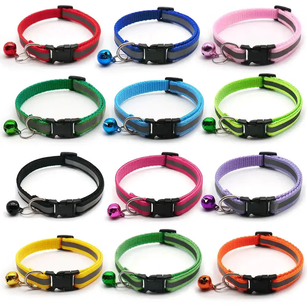 2 Pack Reflective Adjustable Cat And Small Dog Collars With Sash Bells In 12 Colors For Night Visibility