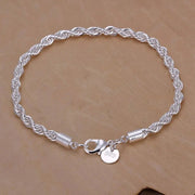Silver Plated Twisted Rope Bracelet For Women And Men Unisex Fashion Jewelry 8 Inch Lobster Clasp - Simples Market