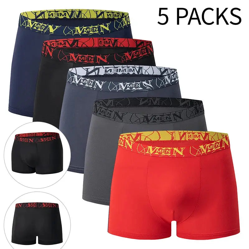 Men's 5-pack printed trunks underwear in assorted colors with elastic waistbands
