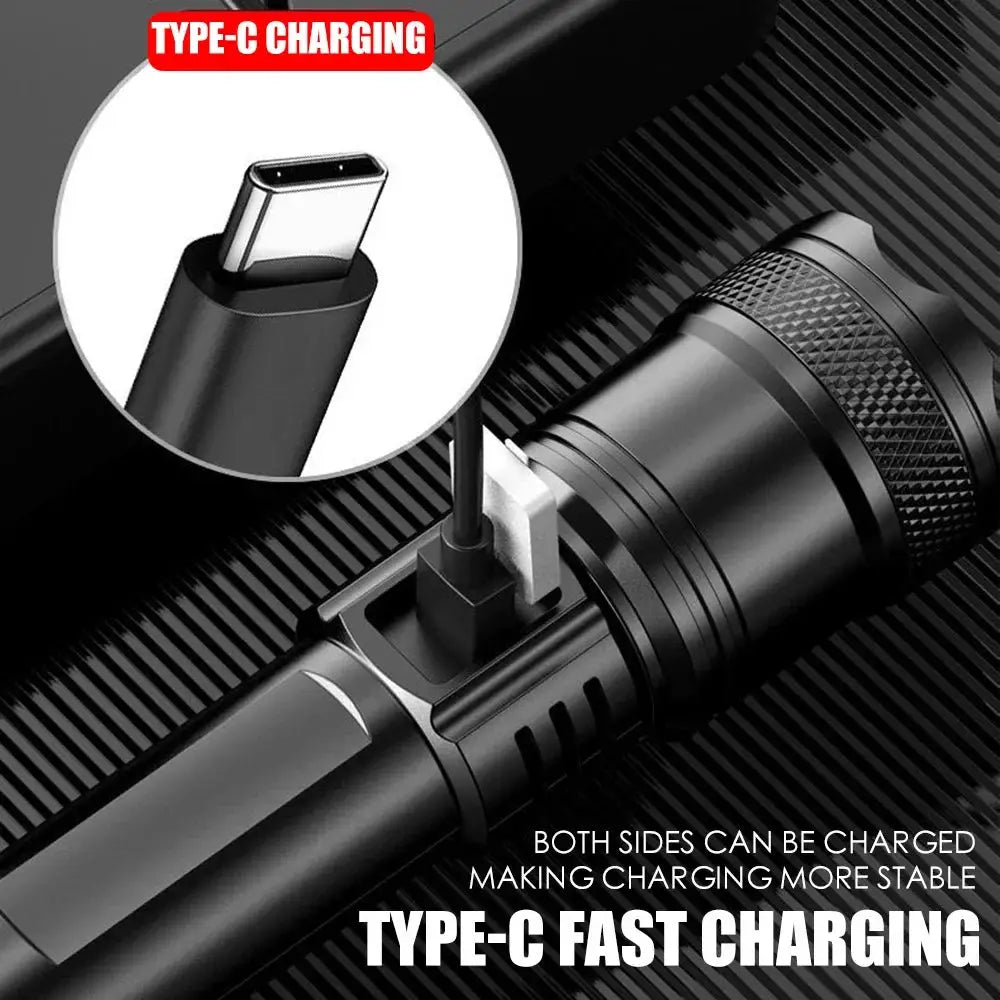 100000LM Simples Market black rechargeable LED flashlight with Type-C fast charging