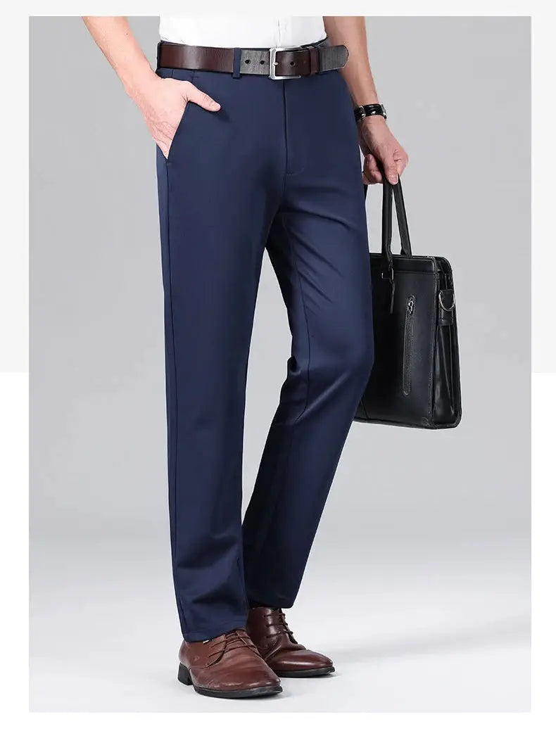 Men's navy blue stretch dress pants for business casual wear
