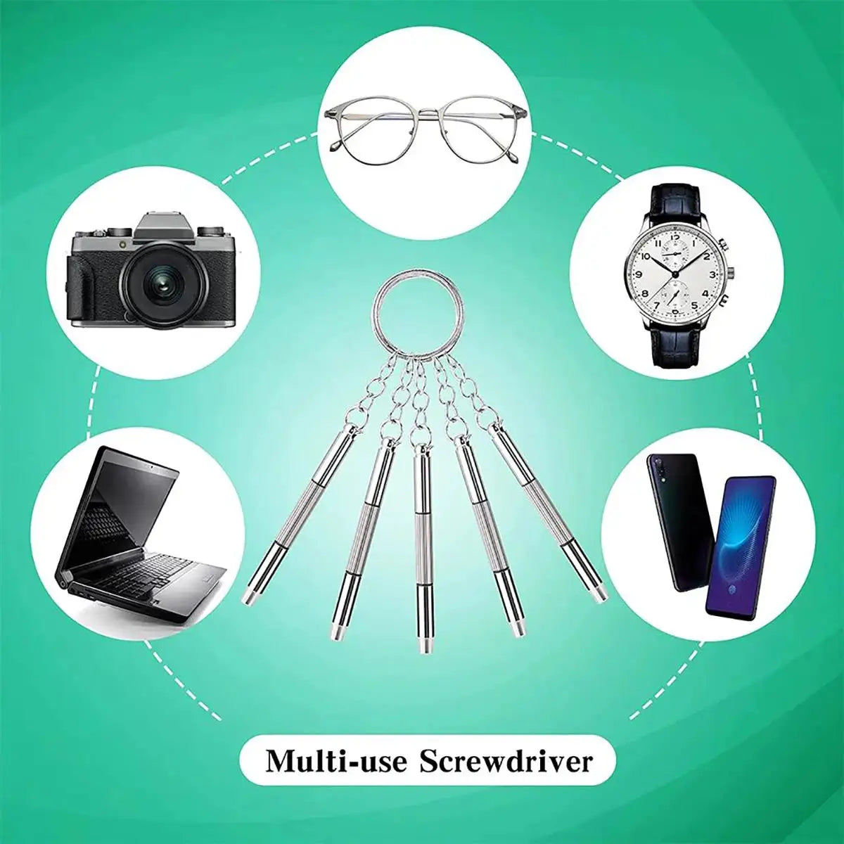 Simples Market metal mini 3-in-1 screwdriver set on a keyring with bits for eyeglasses and watches.