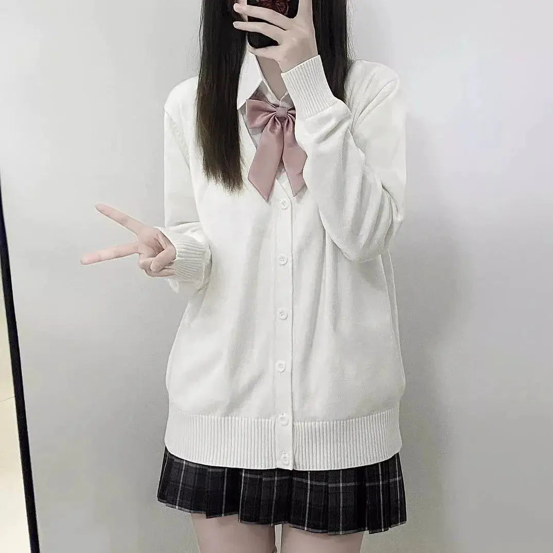NewJK Uniform Solid Color V Neck Knitted Sweater Slim Fit Cotton Blend for Autumn and Winter