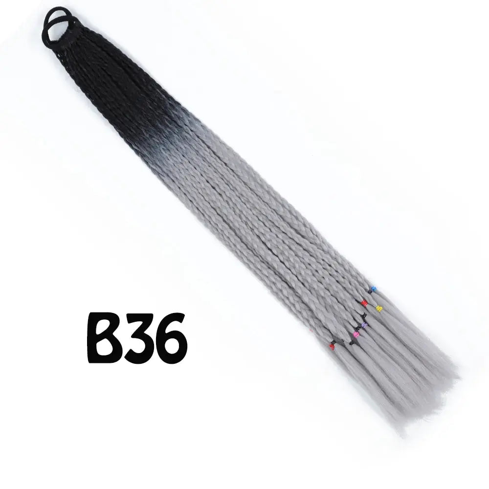 Ponytail extension Simples Market gradient braided, black-to-gray, 24in with elastic band