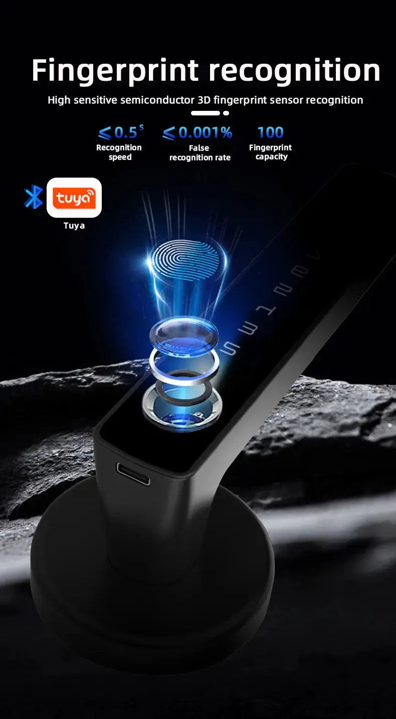 RAYKUBE M5 smart fingerprint door lock, black finish with Tuya BLE unlock