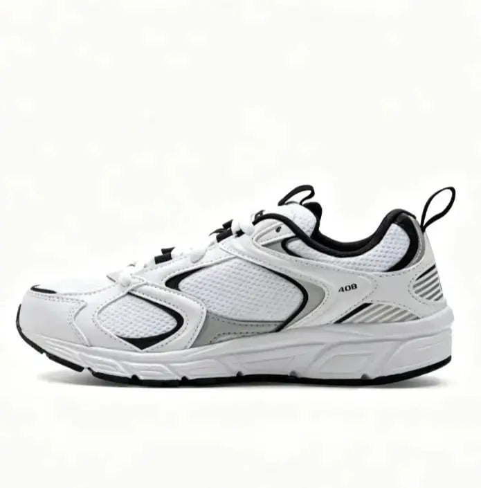 408 unisex low-top running shoes by Simples Market, white mesh upper with black accents, breathable comfort