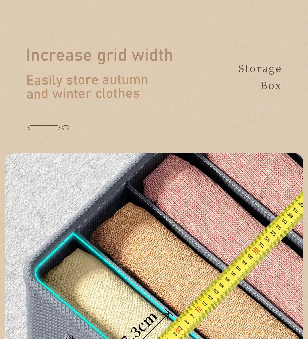 Simples Market thickened pants storage box with foldable 9/7/6-grid dividers; three folded clothes inside
