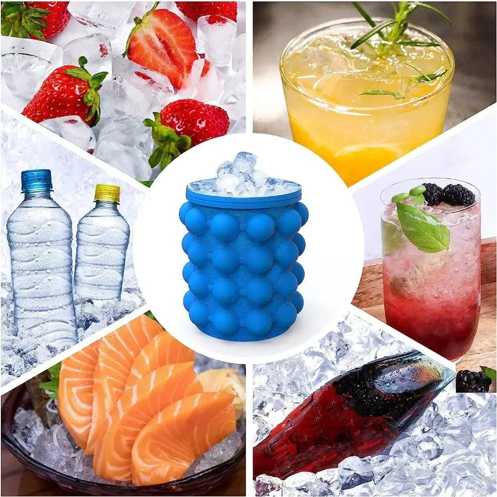 2 In 1 Ice Cube Mold And Large Silicone Ice Bucket Portable Frozen Drink Maker For Whiskey And Beer