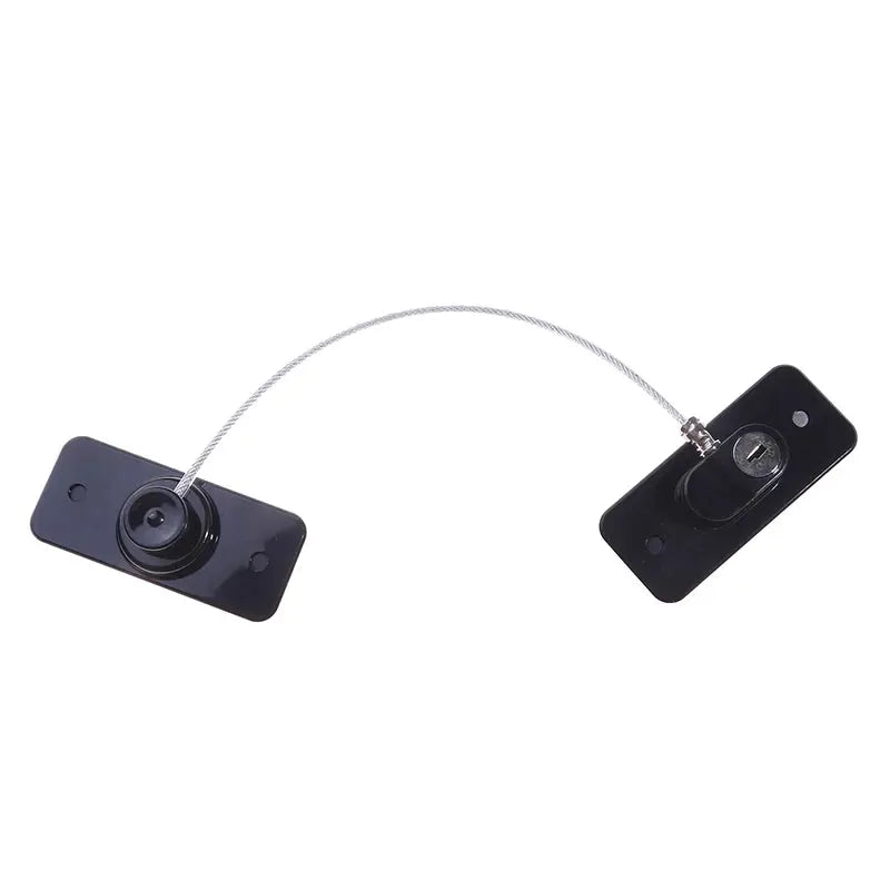 Child safety window lock set, 2-piece, black plastic with steel cable, Simples Market
