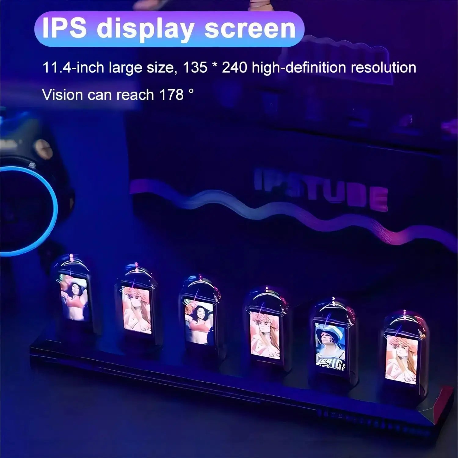Simples Market RGB nixie tube clock with IPS color screen, eight glowing glass tubes for desktop decor
