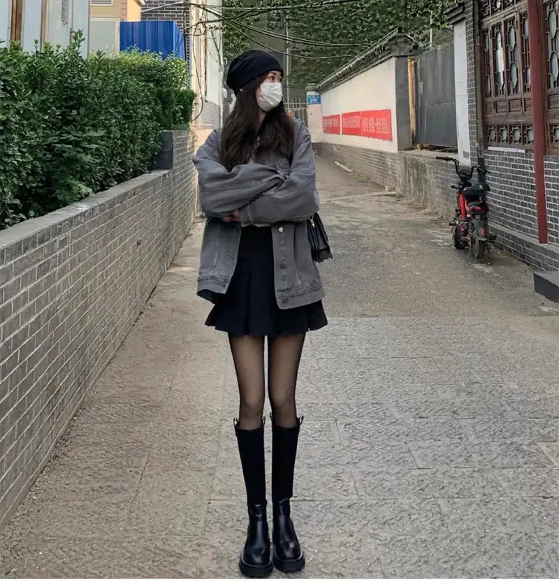 Platform Women Knee High Boots With Fur Lining And Square Heels For Winter Warmth