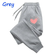 CozyWear Women Heart Print Fleece Lined Sweatpants Slim Fit Joggers For Autumn Winter