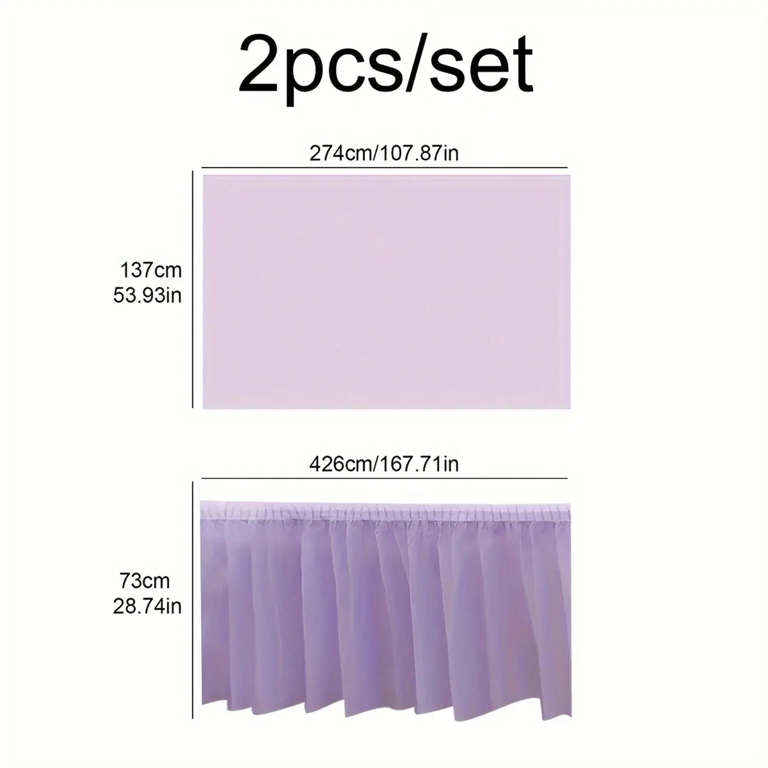 2 Piece Disposable Tablecloth Set With Long Skirting Rectangular Paper Table Covers Solid Color For Party
