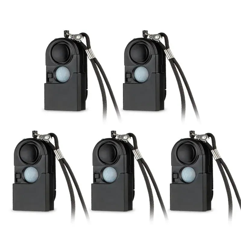 KERUI portable mini motion detector alarm, 120dB siren, black with lanyard, 5-pack