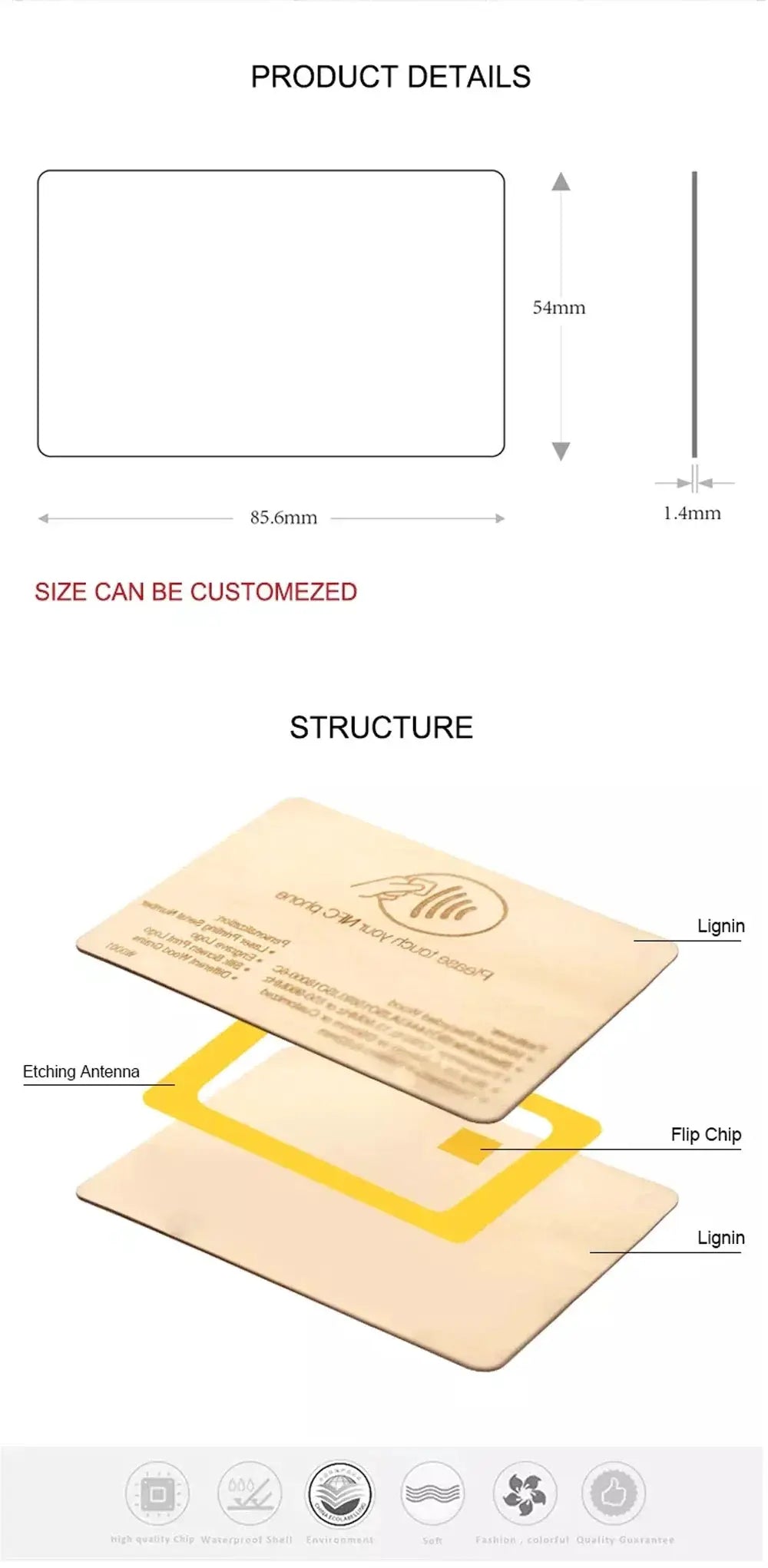 Wooden NFC card by Simples Market, 1pc, NTAG215 chip, laser-engraved membership badge, 85.6×54mm