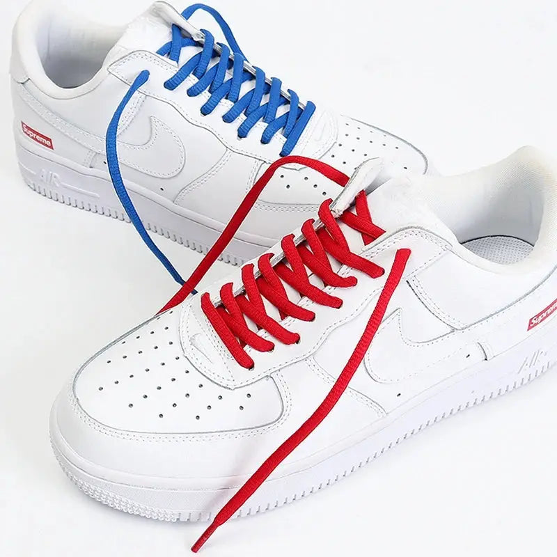 1 pair classic round shoelaces in red and blue for outdoor leisure sport sneakers