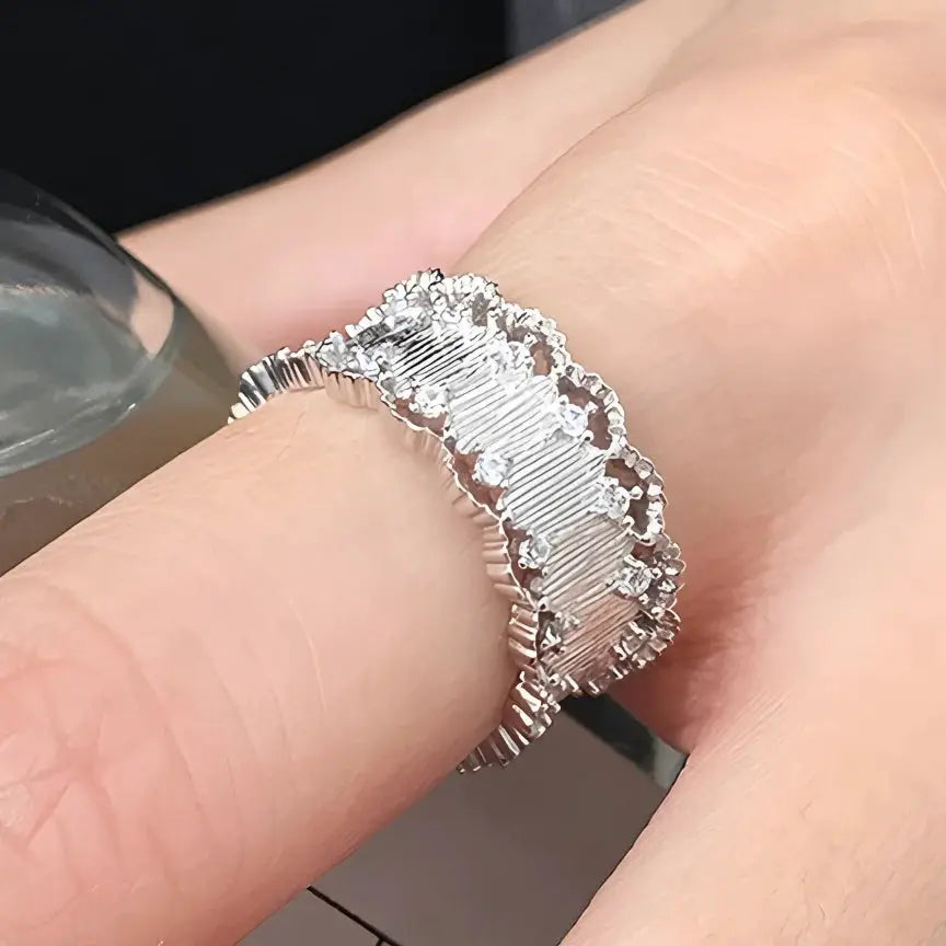 Ventfille 925 Sterling Silver Rings Fashion Hip Hop Vintage Couples Hollow Lines Punk Silver Party Adjustable Jewelry