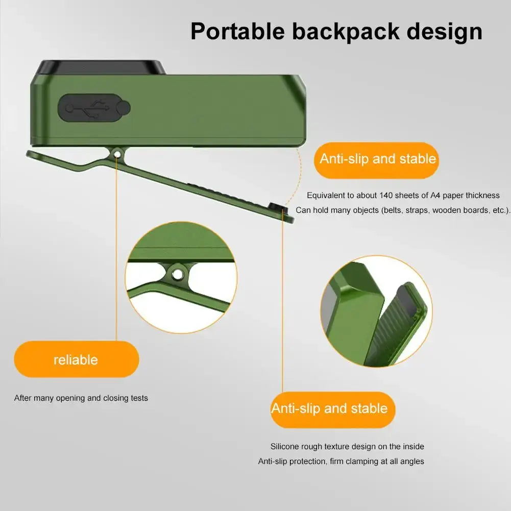 LED magnetic clamp flashlight, green, Simples Market, clip-on rechargeable camping light
