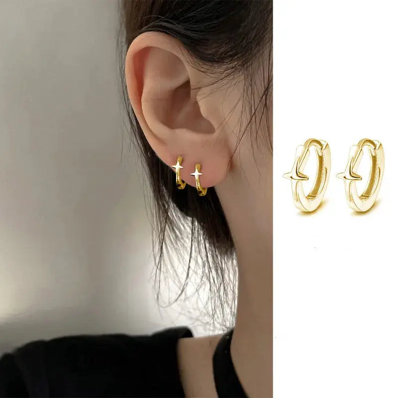 925 Sterling Silver Star Hoop Earrings For Women And Girls Trendy Original Hip Hop Style Jewelry Gift