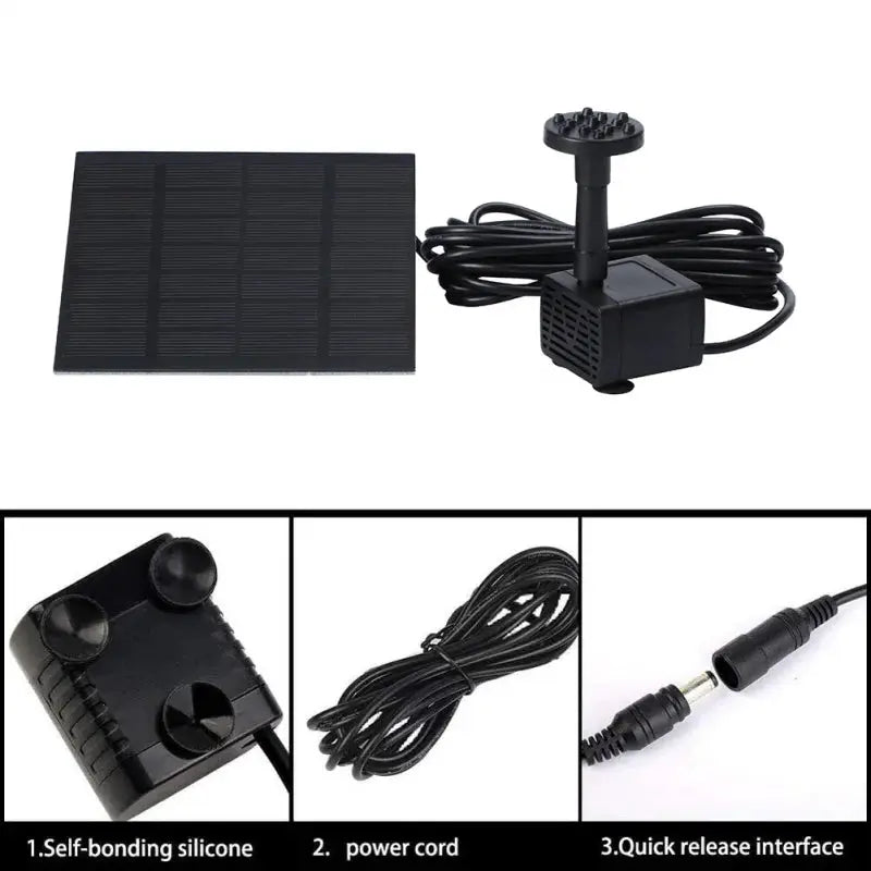 Simples Market solar fountain pump kit with 6 nozzles, solar panel, and low-noise pump for ponds and gardens