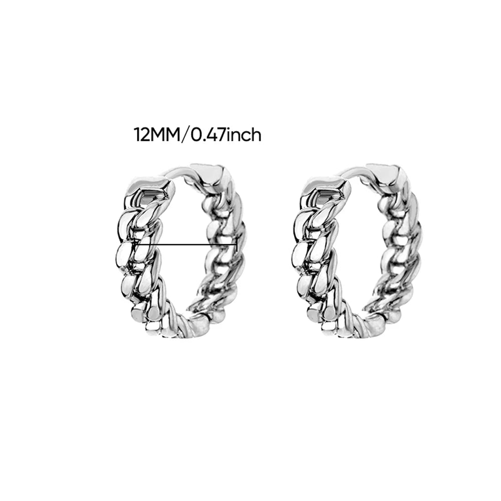 Classic hoop earrings, stainless steel pair, 12mm size, minimalist chunky design