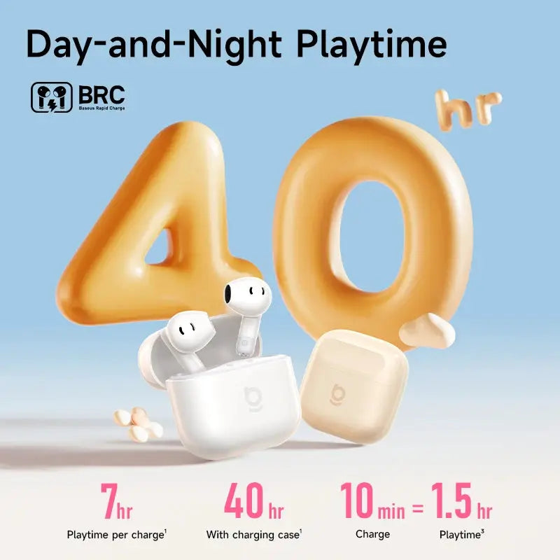 Baseus Bass BS2 Lite true wireless earbuds pair with charging case, white color, 40h playtime, Simples Market