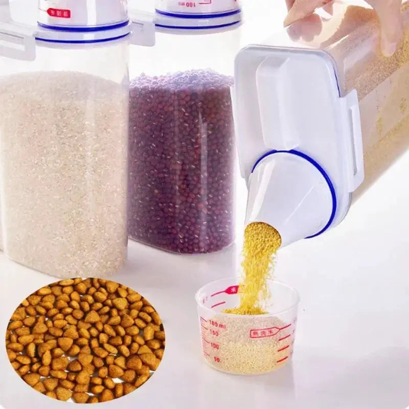 1.5kg To 2kg Pet Food Storage Container With Measuring Cup Sealed Moisture Proof Jar For Dogs And Cats