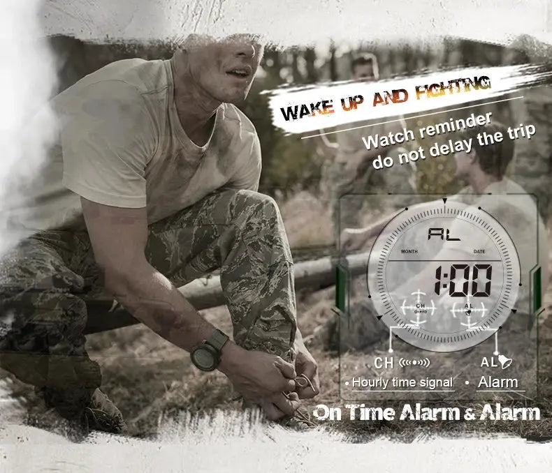 North Edge men's digital military wristwatch with world time and alarm, waterproof 50m