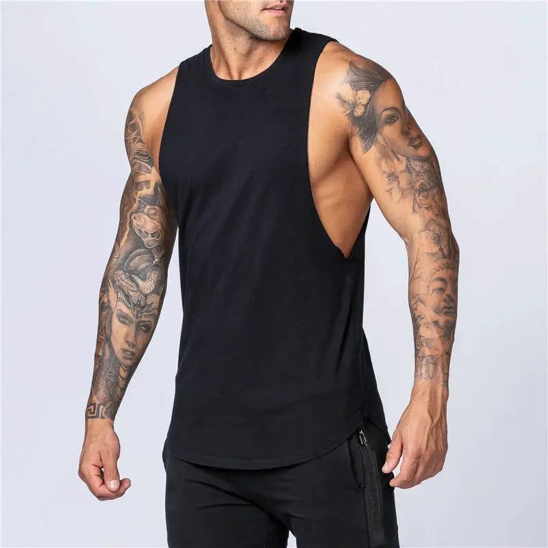 Men's Cotton Tank Top Breathable Sleeveless Gym Vest O Neck Casual Muscle Shirt For Summer Fitness