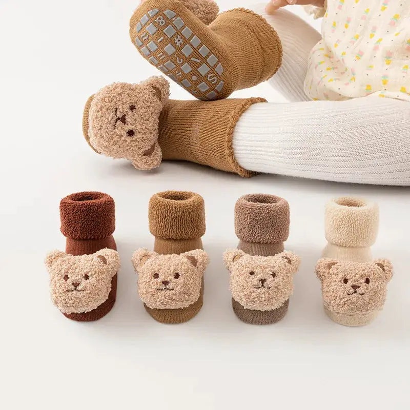 Cartoon Bear Baby Socks For Boys And Girls Winter Warm Cotton Anti Slip Thick Solid Newborn And Toddler Socks
