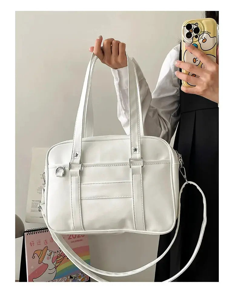 Japanese Style JK Bag white PU leather shoulder bag for women by Simples Market