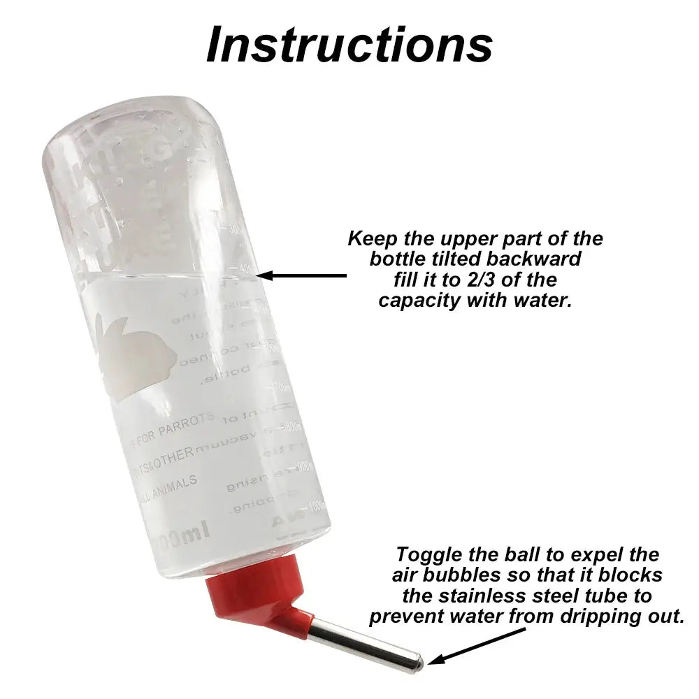 Simples Market 1000ml small animal water bottle, transparent plastic with red nozzle and hangable design