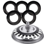 5-piece black rubber seal set for basket strainer drain; kitchen sink gaskets by Simples Market