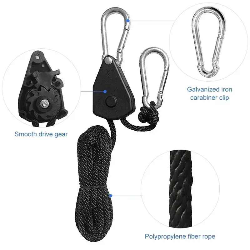 4pcs adjustable awning wind rope lanyards with 8in polypropylene fiber rope and galvanized carabiner clips, Simples Market