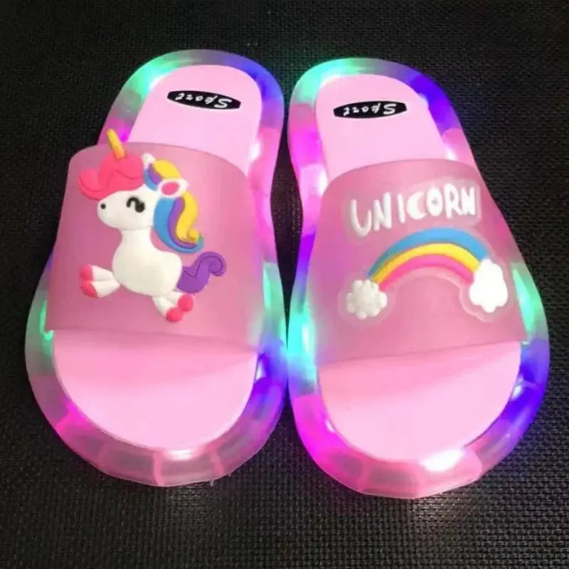 Children's Lighted Unicorn Slippers Cartoon Animal Prints for Boys and Girls Kids Toddler Shoes