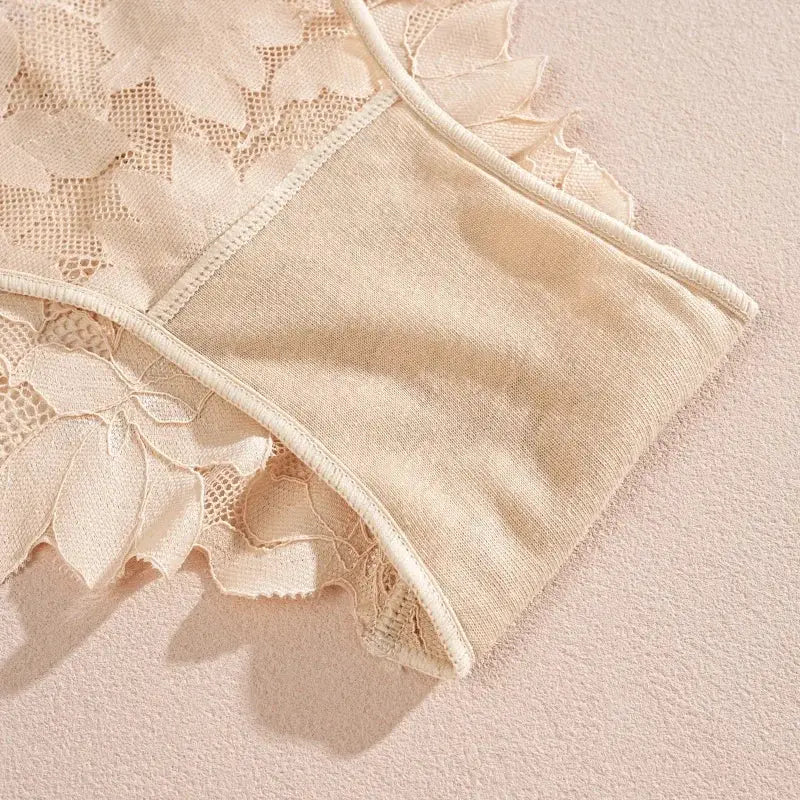 5-piece floral lace panties set in beige for women, low-rise breathable briefs by Simples Market