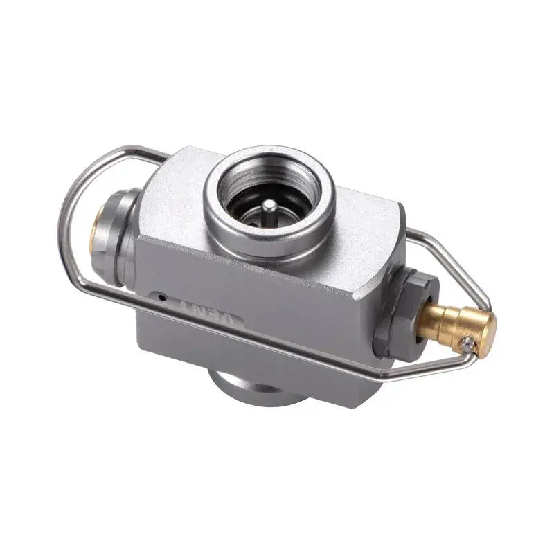 CampingMoon Z15 gas tank multi-adapter with gray metal body and brass connector