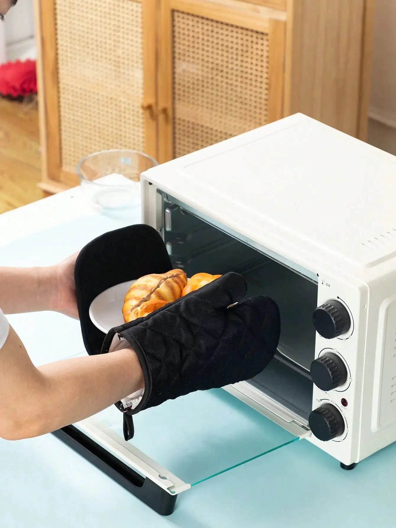 Microwave Cotton Baking Gloves Anti Scalding Heat Resistant Oven Mitts Non Slip Insulation Gloves For Bakeware