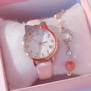 New Fashion Kids Digital Dial Girls Watch Leather Strap Quartz Movement Durable Timepiece Gift
