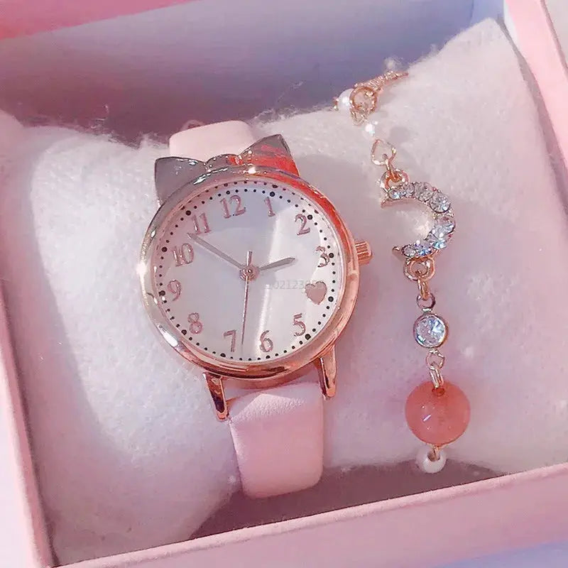 New Fashion Kids Digital Dial Girls Watch Leather Strap Quartz Movement Durable Timepiece Gift